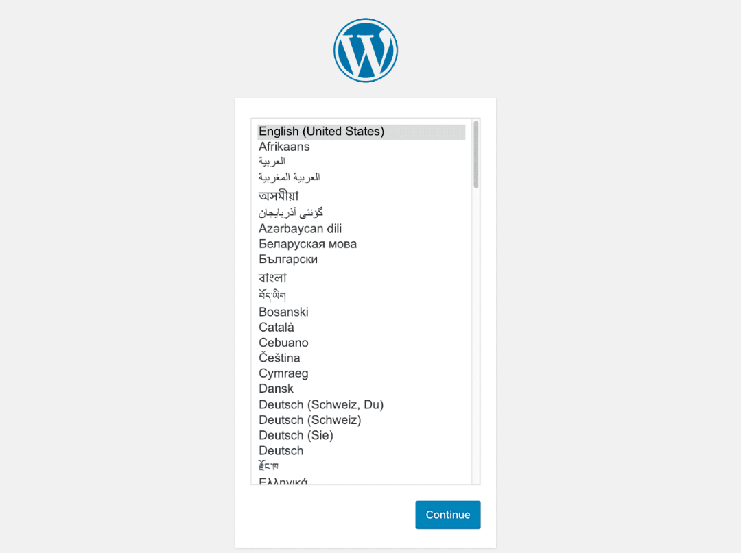 WordPress Installation Screen